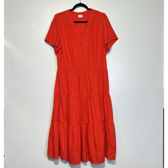 FORCYNTHIA  Maxi Dress XL? Tiered Red Linen Blend V-Neck - Picture 1 of 12